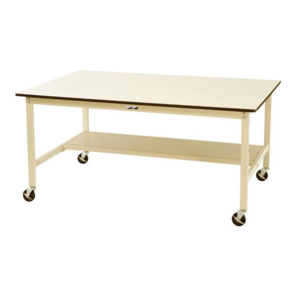 山金工業 大型作業台 キャスター付き 半面棚付き ポリエステル天板 ワークテーブル ワイドタイプ S...