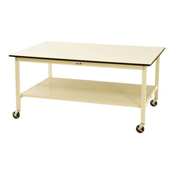 山金工業 大型作業台 キャスター付き 全面棚付き ポリエステル天板 ワークテーブル ワイドタイプ S...