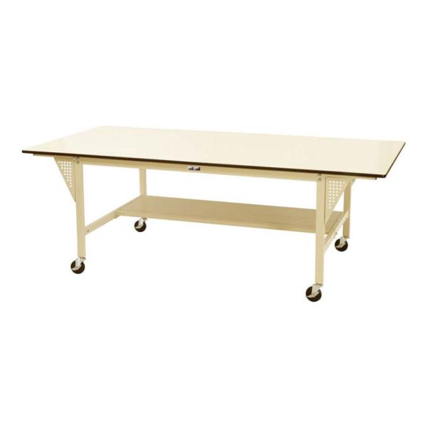 山金工業 大型作業台 キャスター付き 半面棚付き ポリエステル天板 ワークテーブル ワイドタイプ S...