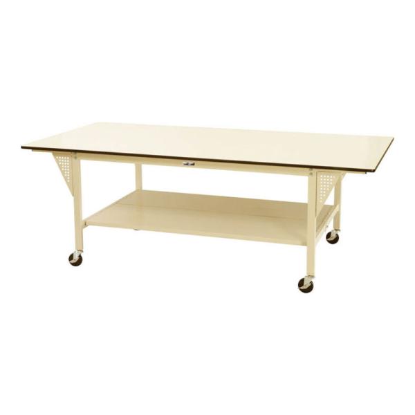 山金工業 大型作業台 キャスター付き 全面棚付き ポリエステル天板 ワークテーブル ワイドタイプ S...