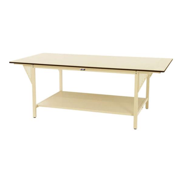 山金工業 大型作業台 全面棚付き 耐荷重300kg ポリエステル天板 ワークテーブル ワイドタイプ ...