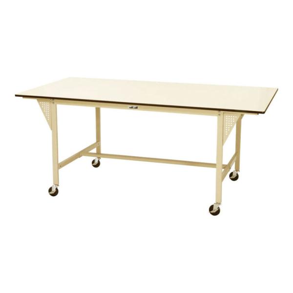 山金工業 大型作業台 キャスター付き 全体耐荷重160kg ポリエステル天板 ワークテーブル ワイド...