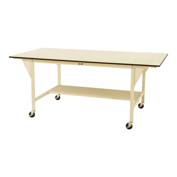 山金工業 大型作業台 キャスター付き 半面棚付き ポリエステル天板 ワークテーブル ワイドタイプ S...