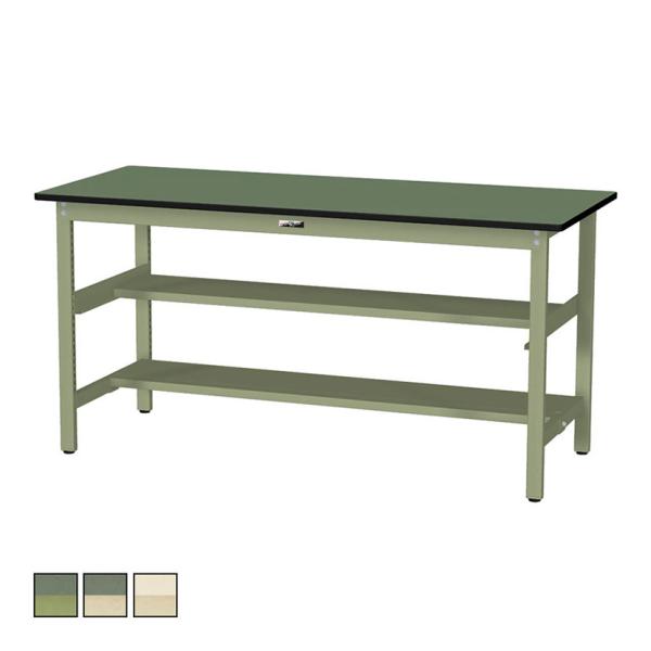 山金工業 軽量作業台 中間棚付き 半面棚付き 耐荷重300kg 塩ビシート天板 ワークテーブル 30...