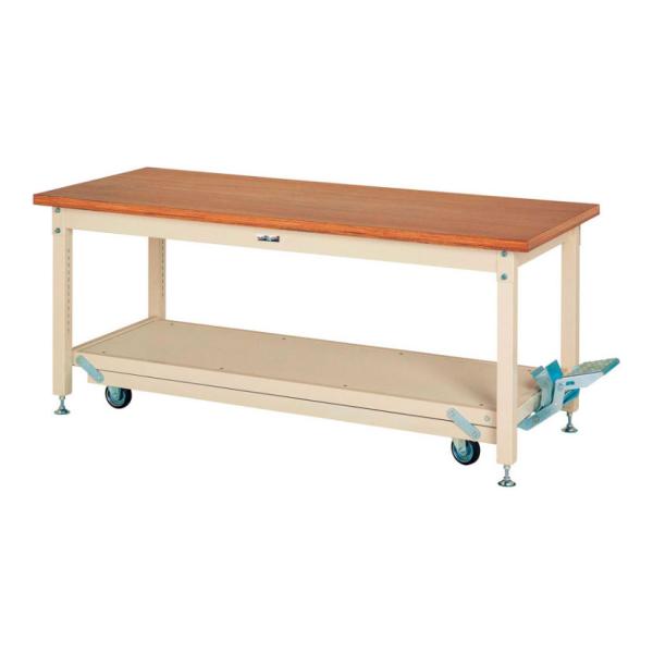 山金工業 重量作業台 ペダル昇降式 移動式 耐荷重3000kg(固定時) ニス仕上げ積層天板 ワーク...