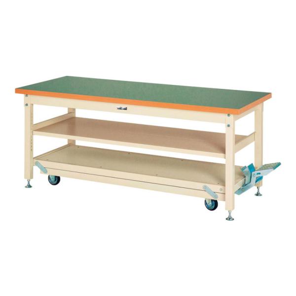 山金工業 重量作業台 ペダル昇降式 移動式 中間棚付き 耐荷重3000kg(固定時) 塩ビシート天板...