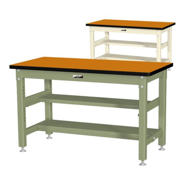 山金工業 中量作業台 中間棚付き 半面棚付き 耐荷重1200kg メラミン天板 ワークテーブル バイ...