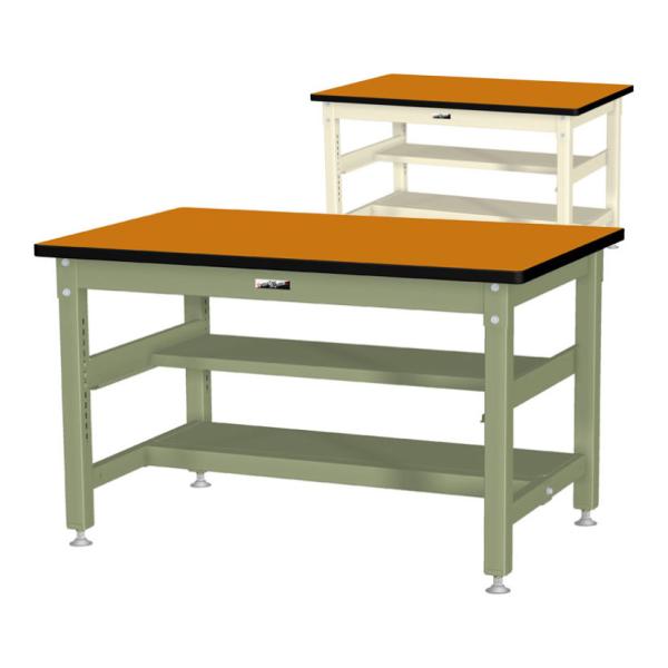 山金工業 中量作業台 中間棚付き 半面棚付き 耐荷重1200kg メラミン天板 ワークテーブル バイ...