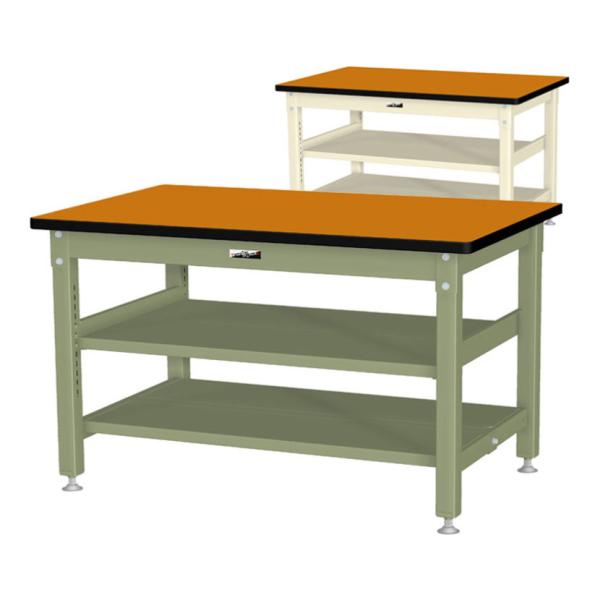山金工業 中量作業台 中間棚付き 全面棚付き 耐荷重1200kg メラミン天板 ワークテーブル バイ...
