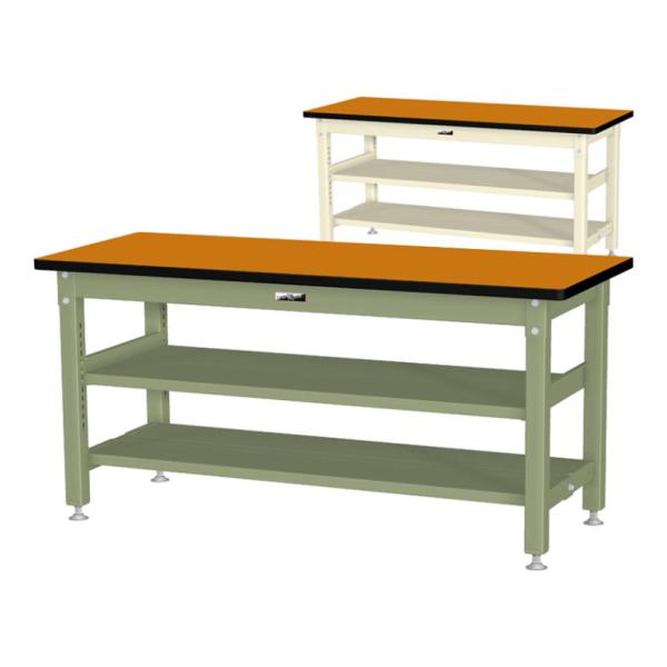 山金工業 中量作業台 中間棚付き 全面棚付き 耐荷重1200kg メラミン天板 ワークテーブル バイ...