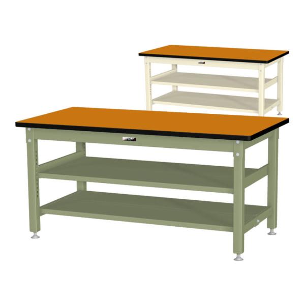 山金工業 中量作業台 中間棚付き 全面棚付き 耐荷重1200kg メラミン天板 ワークテーブル バイ...