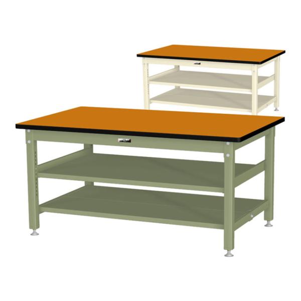 山金工業 中量作業台 中間棚付き 全面棚付き 耐荷重1200kg メラミン天板 ワークテーブル バイ...