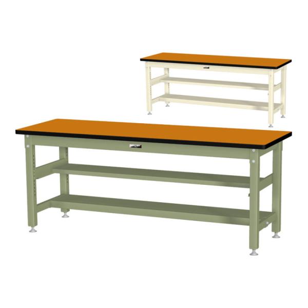 山金工業 中量作業台 中間棚付き 半面棚付き 耐荷重1200kg メラミン天板 ワークテーブル バイ...