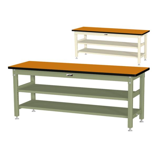 山金工業 中量作業台 中間棚付き 全面棚付き 耐荷重1200kg メラミン天板 ワークテーブル バイ...
