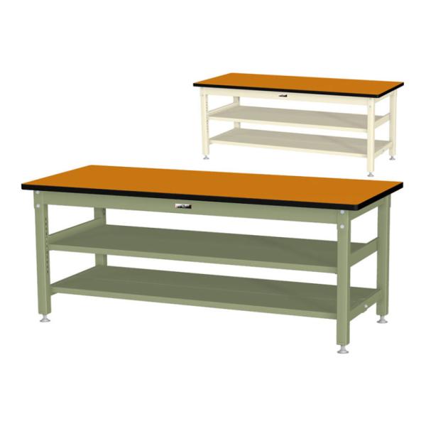 山金工業 中量作業台 中間棚付き 全面棚付き 耐荷重1200kg メラミン天板 ワークテーブル バイ...