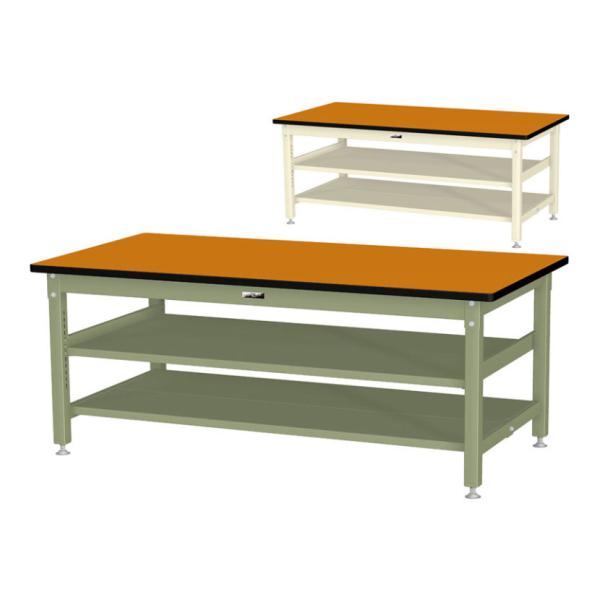 山金工業 中量作業台 中間棚付き 全面棚付き 耐荷重1200kg メラミン天板 ワークテーブル バイ...