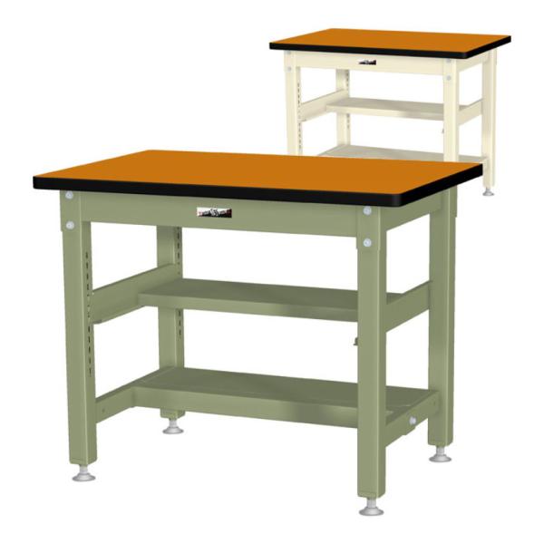 山金工業 中量作業台 中間棚付き 半面棚付き 耐荷重1200kg メラミン天板 ワークテーブル バイ...