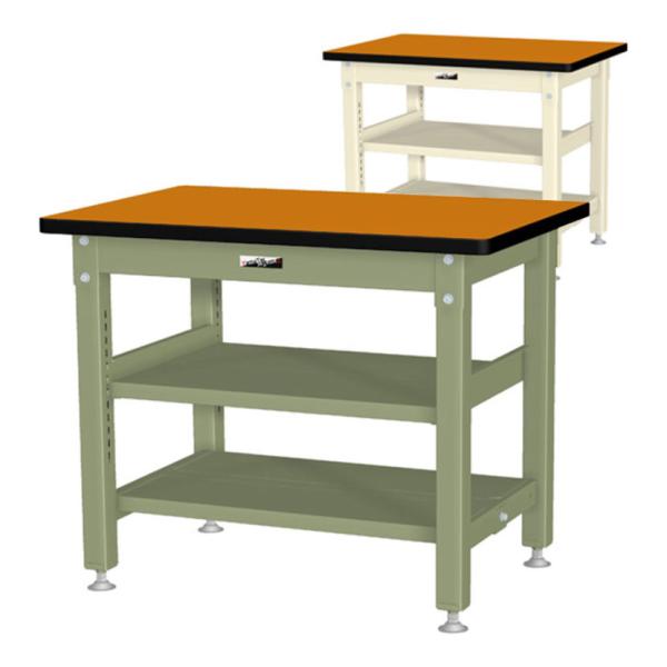 山金工業 中量作業台 中間棚付き 全面棚付き 耐荷重1200kg メラミン天板 ワークテーブル バイ...