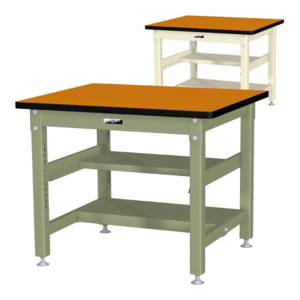 山金工業 中量作業台 中間棚付き 半面棚付き 耐荷重1200kg メラミン天板 ワークテーブル バイ...