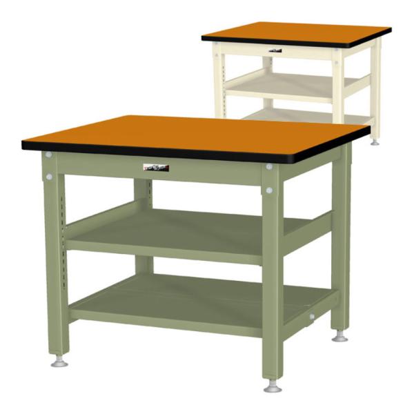 山金工業 中量作業台 中間棚付き 全面棚付き 耐荷重1200kg メラミン天板 ワークテーブル バイ...