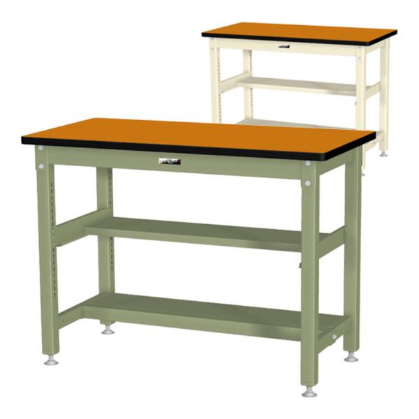 山金工業 中量作業台 中間棚付き 半面棚付き 耐荷重1200kg メラミン天板 ワークテーブル バイ...