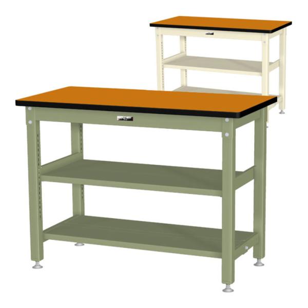 山金工業 中量作業台 中間棚付き 全面棚付き 耐荷重1200kg メラミン天板 ワークテーブル バイ...