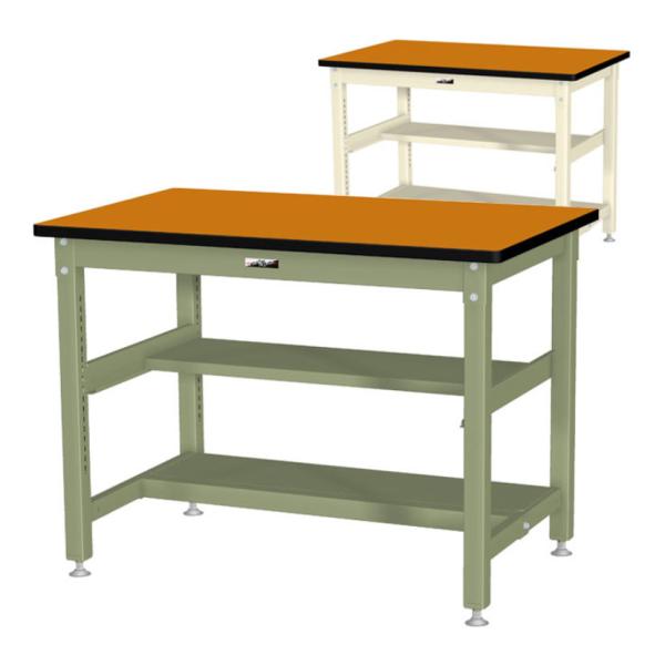 山金工業 中量作業台 中間棚付き 半面棚付き 耐荷重1200kg メラミン天板 ワークテーブル バイ...