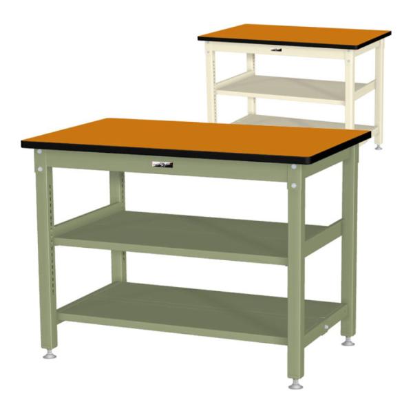 山金工業 中量作業台 中間棚付き 全面棚付き 耐荷重1200kg メラミン天板 ワークテーブル バイ...