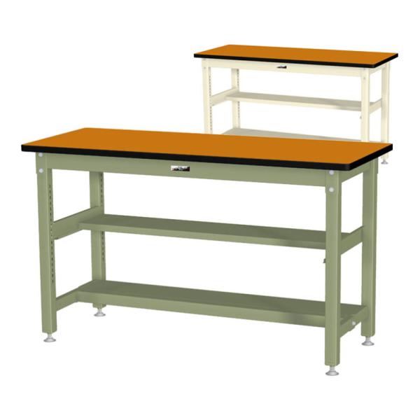 山金工業 中量作業台 中間棚付き 半面棚付き 耐荷重1200kg メラミン天板 ワークテーブル バイ...