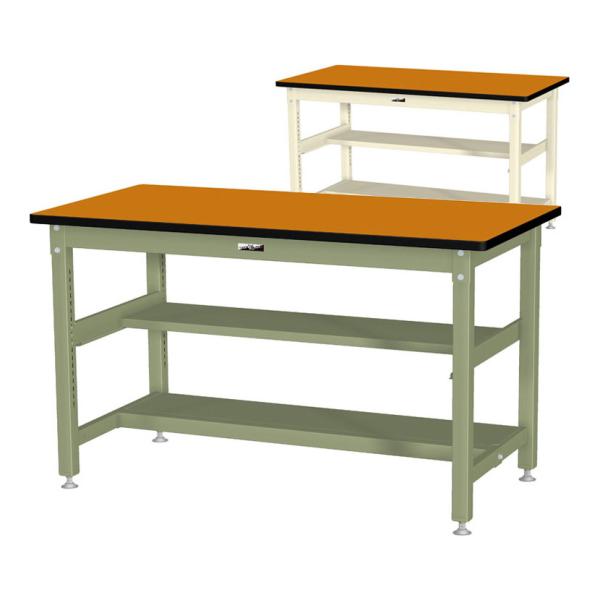 山金工業 中量作業台 中間棚付き 半面棚付き 耐荷重1200kg メラミン天板 ワークテーブル バイ...
