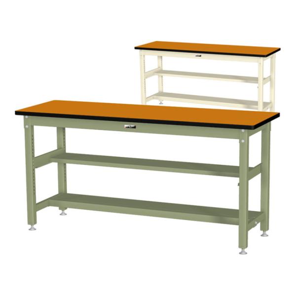 山金工業 中量作業台 中間棚付き 半面棚付き 耐荷重1200kg メラミン天板 ワークテーブル バイ...