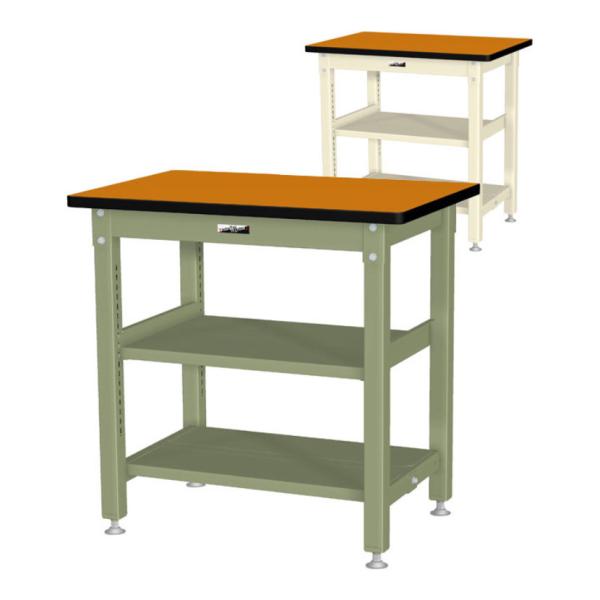 山金工業 中量作業台 中間棚付き 全面棚付き 耐荷重1200kg メラミン天板 ワークテーブル バイ...