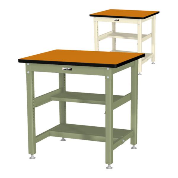 山金工業 中量作業台 中間棚付き 半面棚付き 耐荷重1200kg メラミン天板 ワークテーブル バイ...