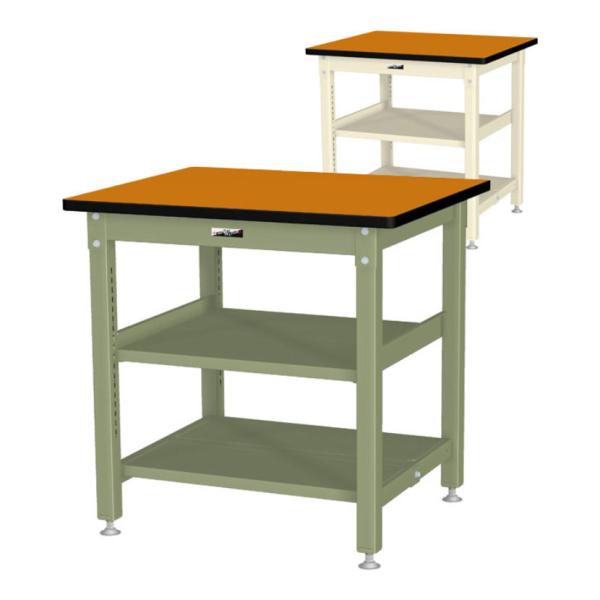 山金工業 中量作業台 中間棚付き 全面棚付き 耐荷重1200kg メラミン天板 ワークテーブル バイ...