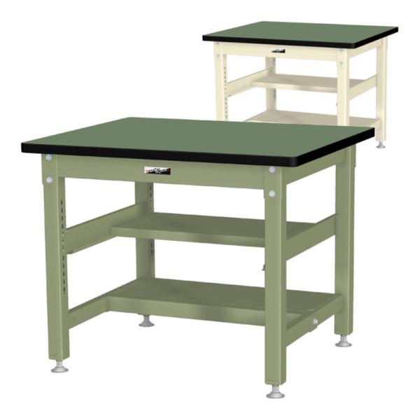 山金工業 中量作業台 中間棚付き 半面棚付き 耐荷重1200kg 塩ビシート天板 ワークテーブル バ...