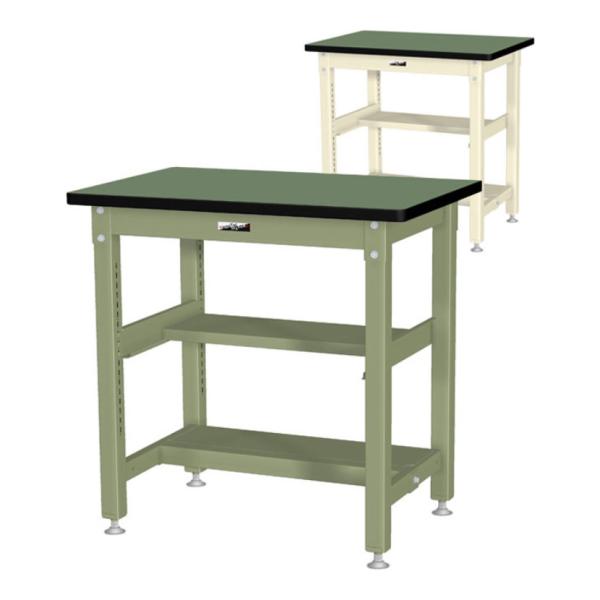 山金工業 中量作業台 中間棚付き 半面棚付き 耐荷重1200kg 塩ビシート天板 ワークテーブル バ...