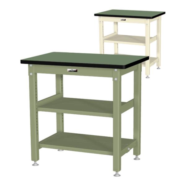 山金工業 中量作業台 中間棚付き 全面棚付き 耐荷重1200kg 塩ビシート天板 ワークテーブル バ...