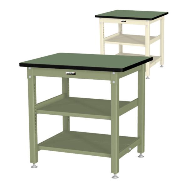 山金工業 中量作業台 中間棚付き 全面棚付き 耐荷重1200kg 塩ビシート天板 ワークテーブル バ...