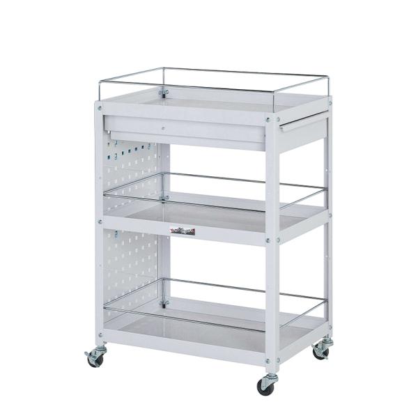 山金工業 ツールワゴン コンビニワゴン パンチングパネル こぼれ止め 引き出し付き 3段 ゴムキャス...