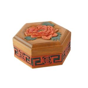 木彫六角小箱 30006 木製小物入れ 六角形 木箱 アクセサリーケース
