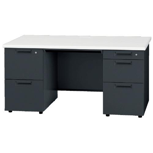 プラス 両袖机 JS-147D-32 WH/TBK ブラック 768391