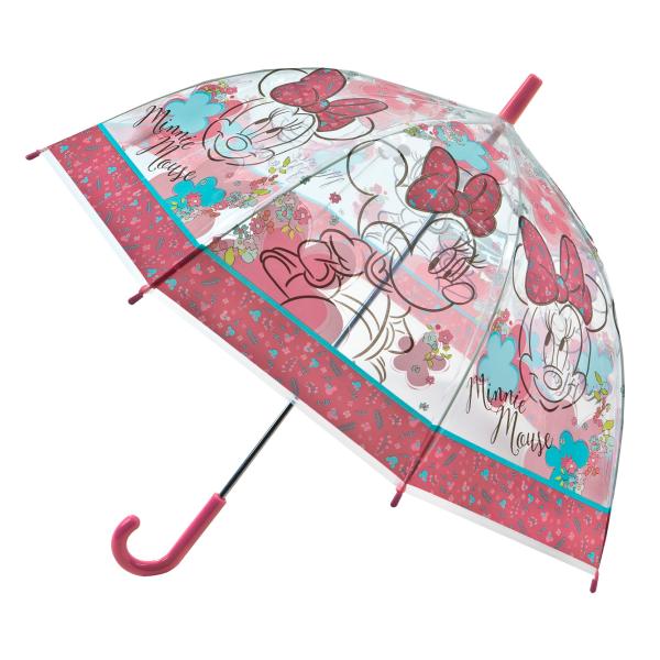 ディズニー　ミニーマウス　子供用　傘　雨傘　手開き　マニュアルオープン　透明　ビニール傘　親骨サイズ...