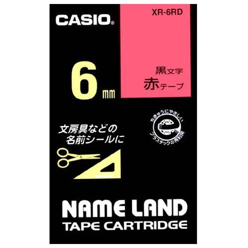 ネームランド テープカートリッジ 赤に黒文字6ミリ幅　XR-6RD