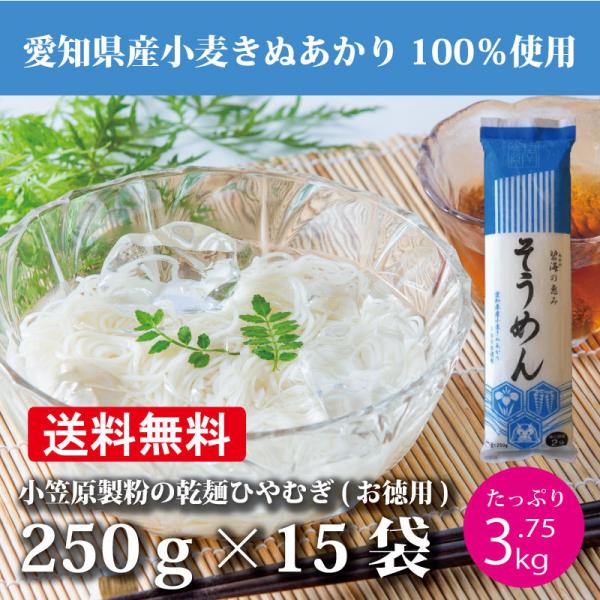 送料無料 乾麺 徳用 そうめん 250g×15袋 たっぷり3.75kg 碧海の恵み ケース販売