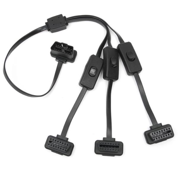 CarAngels スイッチ3つ付き OBD2 延長ケーブル 3分岐ケーブル 60cm フラットケー...