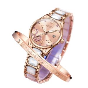 OLEVS 腕時計 レディース ピンク かわいい 人気 防水 夜光 とけい ローズゴールド 日本ムーブメント ブレスレット付き セラミック