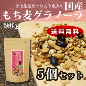 もち麦 グラノーラ シリアル 添加物不使用 砂糖不使用 ノンシュガー 国産 もちむぎ プレーン 100年以上続く 生薬会社 小川生薬 爆買 5個セット