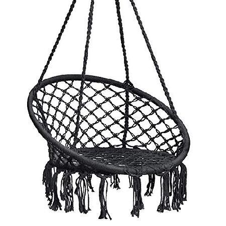 Hanging Rope Hammock Lounger Chair Macrame Porch S...