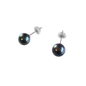 特級 9mm 黒蝶真珠 ピアス/イヤリング 美しいプロポーションとてりを