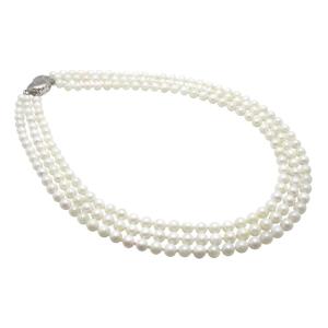 あこや 真珠 本真珠 アコヤ真珠 パール 三連 ネックレス ホワイト 6.0-6.5mm 入学式 卒...